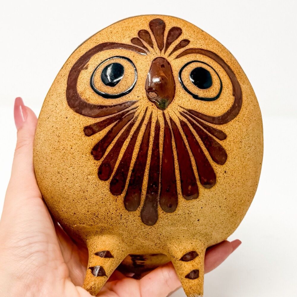 Vintage Tonala Pottery Owl Figurine Folk Art Mexico Signed Mexi.C.D. 6” - Picture 3 of 12